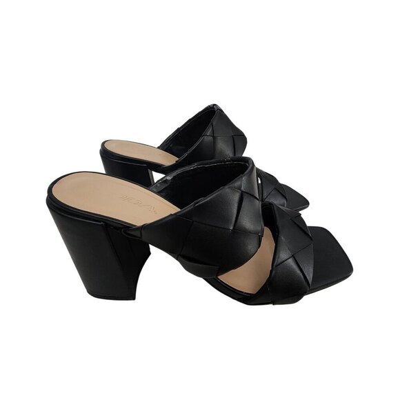 Soda Black Woven Heeled Mules For Women Size 9  Square Toe Block Heel - Picture 1 of 15